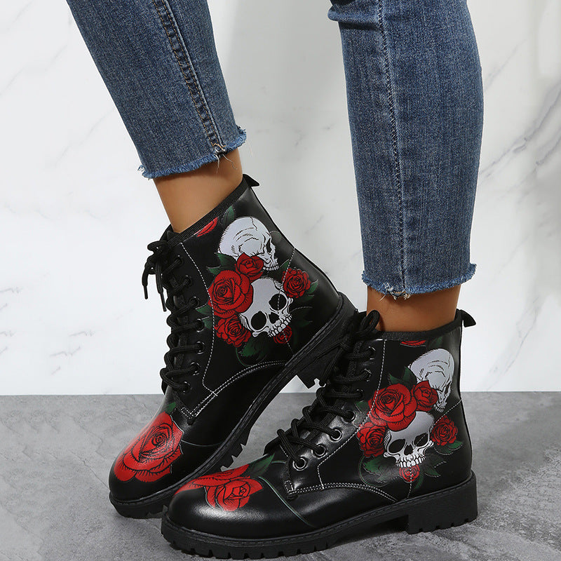 Original Workwear Boots Large Print Women's High Top Halloween Cartoon Pattern Martin Boots Women