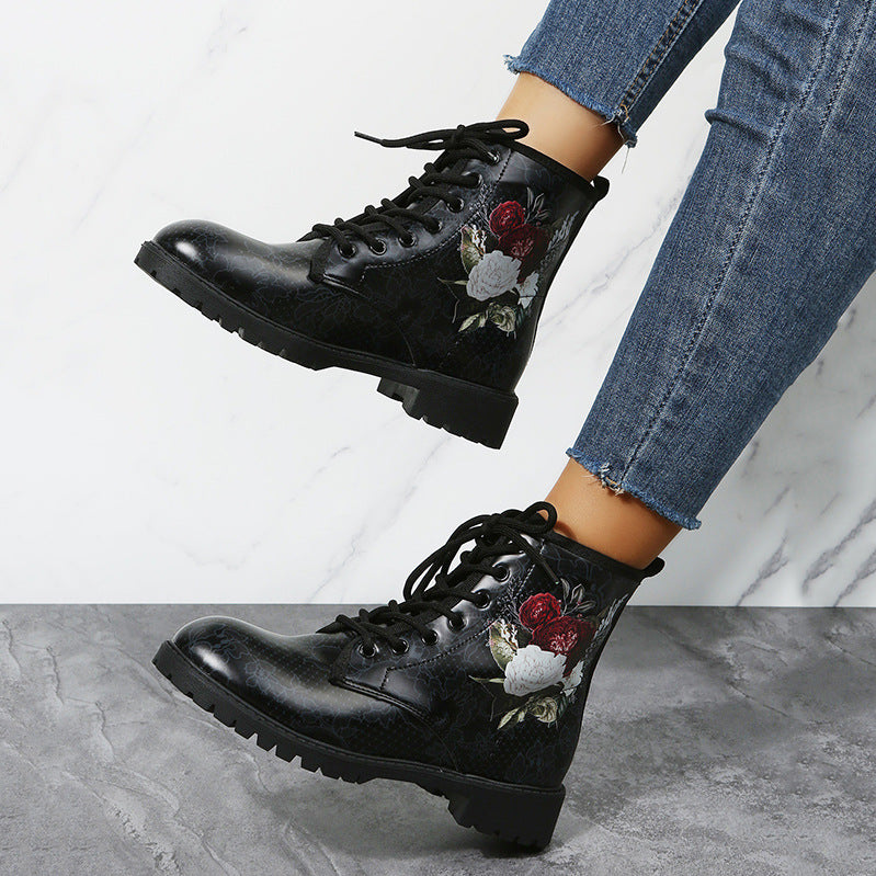 Original Workwear Boots Large Print Women's High Top Halloween Cartoon Pattern Martin Boots Women
