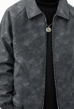 higher Men's Suede Couple's Windbreaker Antique Brown Lapel Jacket