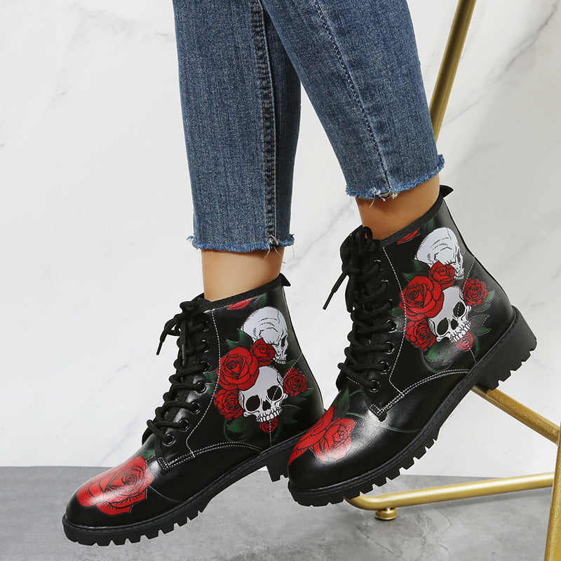 Original Workwear Boots Large Print Women's High Top Halloween Cartoon Pattern Martin Boots Women